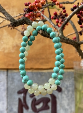 青山黛手串檀木手串双圈木质檀香手链女款晴水和田玉手串叠戴款
