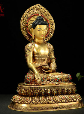 全鎏金释迦牟尼铜像摆件