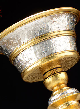 尼泊尔鎏金鎏银灯座摆件