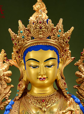 全鎏金绿度母宝石镶嵌铜像摆件