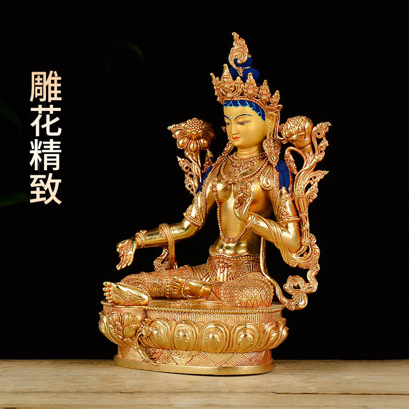 藏村绿度母铜像室内铜全鎏金居家桌面装饰度母摆件_虎窝淘