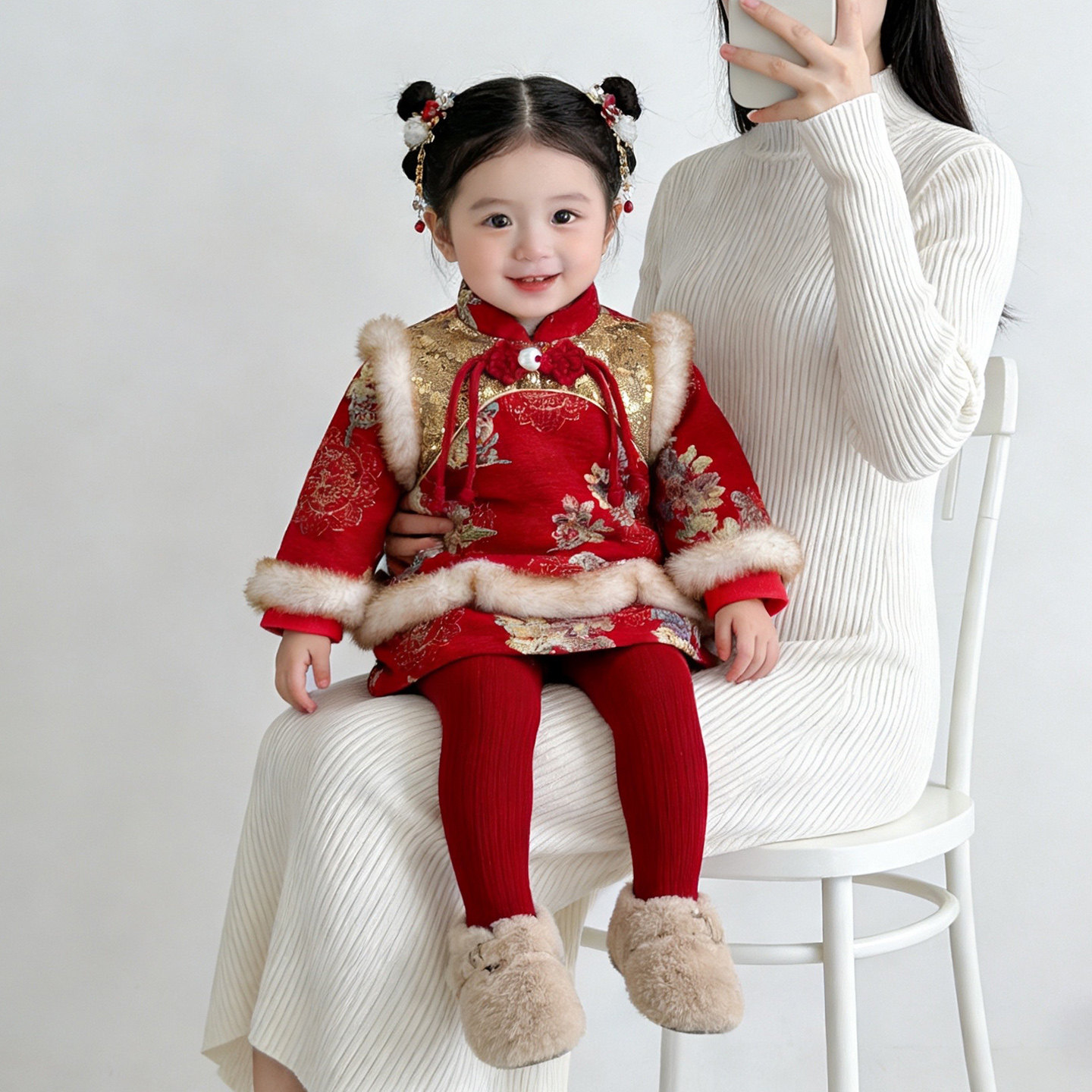 女宝宝冬季新年拜年服裙子女童新年复古中国风加绒周岁公主连衣裙,淘宝优惠券,粉丝福利购,淘宝优惠卷