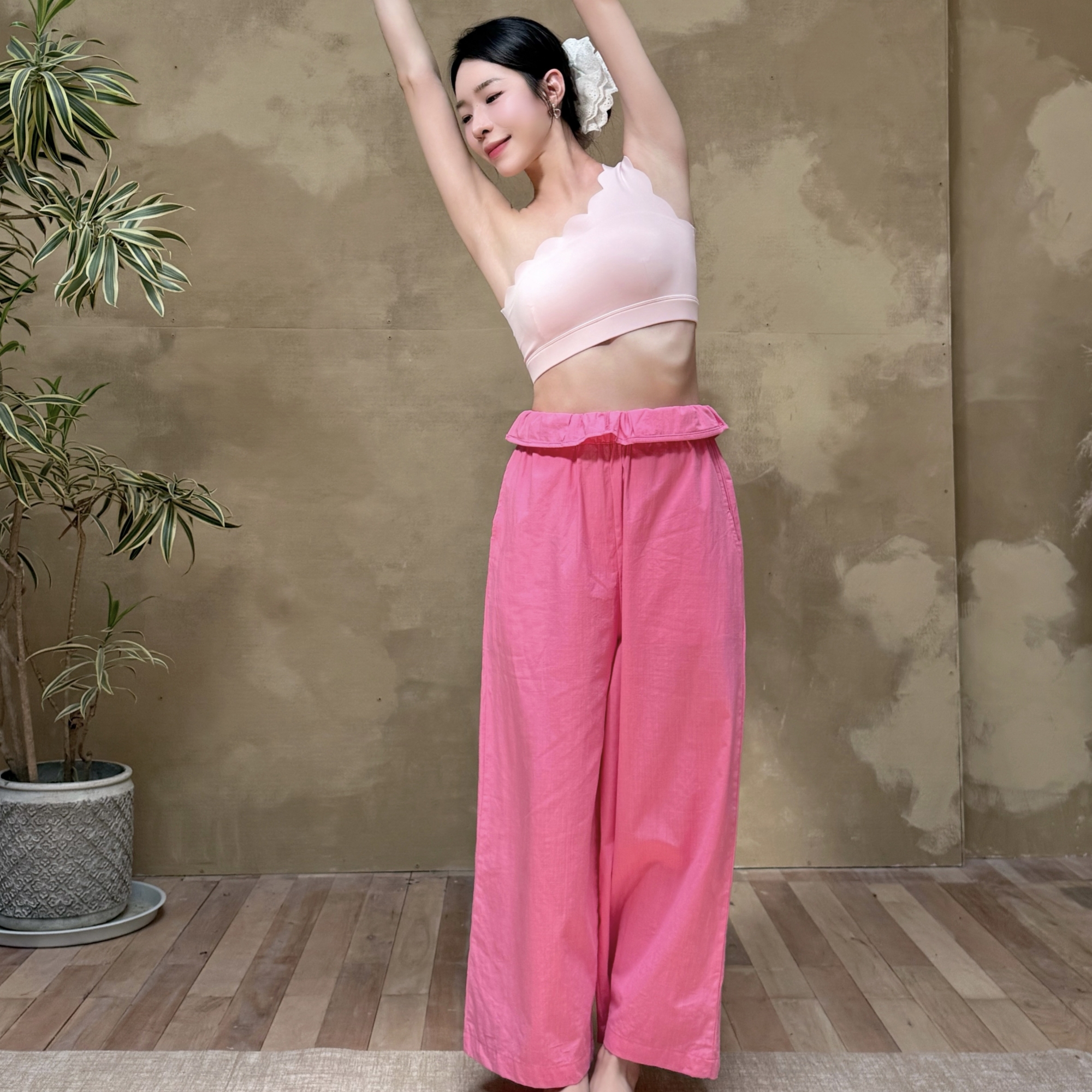 YSH/花苞裤 内观流禅意瑜伽阔腿裤纯棉休闲宽松外穿直筒运动裤女 - 图0