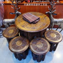 Pakistan Yellow Sandalwood Wood Engraving Handicrafts Table And Chairs Five Sets Villa Living Room Sofa With Deer Hem Gift