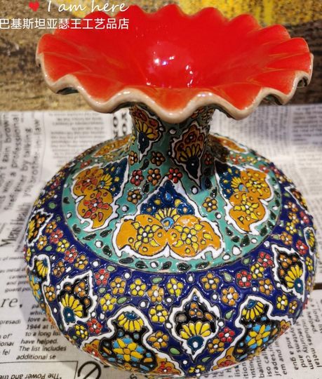 Iranian earthenware crafts vase, Bohemian style decorative cabinet, ancient shelf, study room, exotic ornaments, holiday gifts