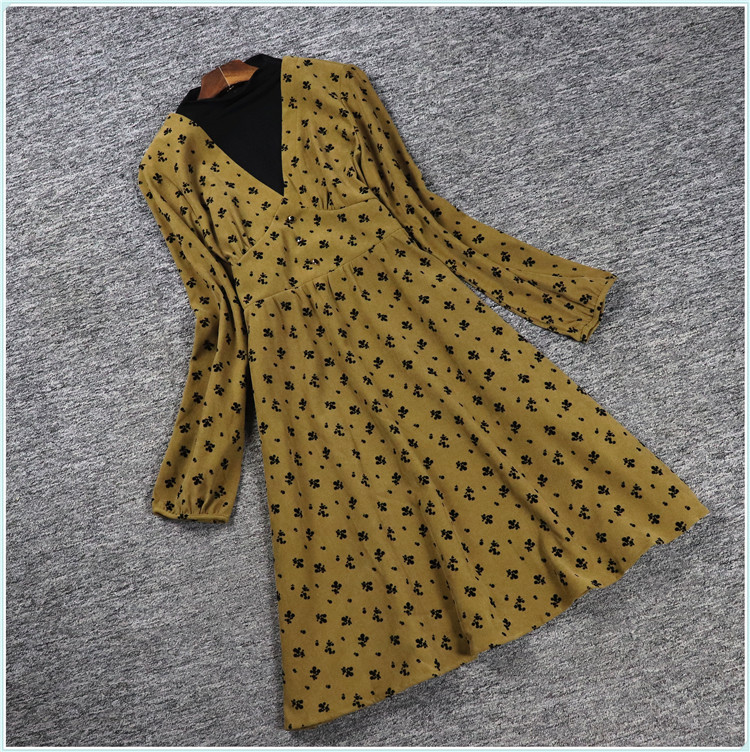 2024秋冬朵Y系列 衣佳人折扣女装 撞色拼接 小碎花 显瘦连衣裙 - 图0