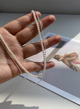 防过敏不掉色 高级感轻奢极简日常百搭双层珍珠项链 锁骨链颈链女