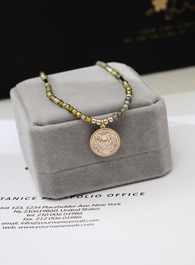 防过敏不掉色 高级感复古娇魅淡雅绿色水晶珠链项链 锁骨链颈链女