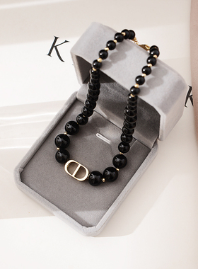 女黑玛瑙项链颈链高级百搭