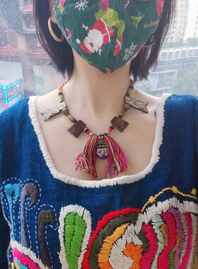 vintage非洲民族风部落腓尼基琉璃人面楼兰古珠琉璃珠项链怪人脸