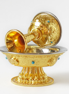 藏式八吉祥护法杯不锈钢鎏金加厚