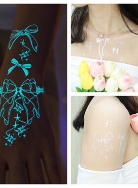 蝴蝶结控 神秘夜光蓝色白色优雅蝴蝶结新娘装扮贴防水纹身贴3大张