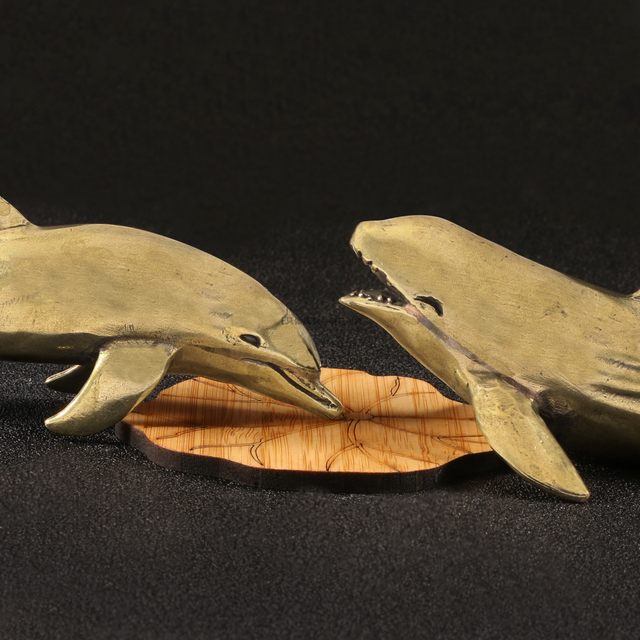 13cm large Chinese killer whale dolphin solid copper