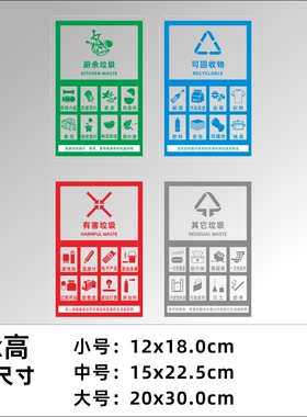 垃圾分类透明款防水防晒公共场所贴纸家用学校小区商场垃圾桶提示