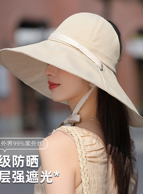 夏季加大帽檐空顶防晒帽可扎马尾