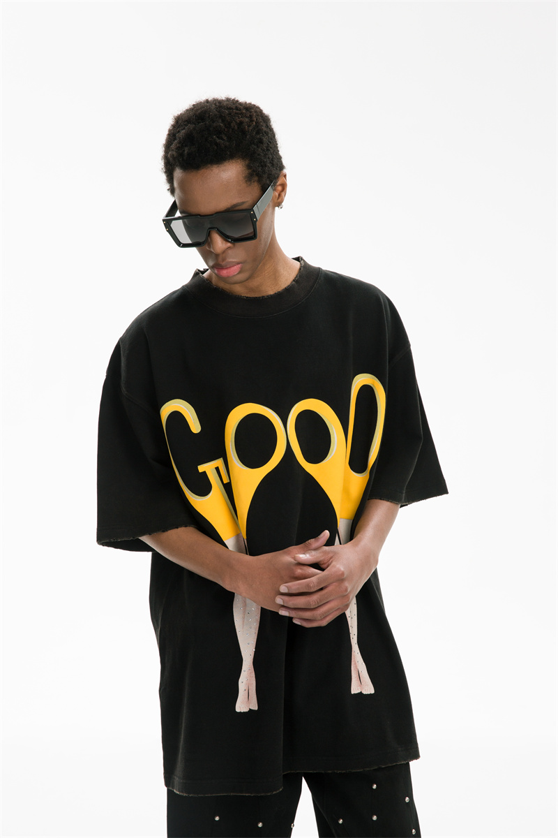 2ccm GOODBRAND NewVintage“SCISSOR LEG”发泡印花复古水洗短袖-图0