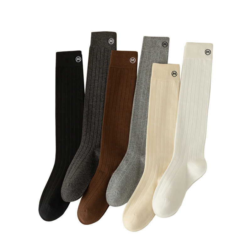 纯色miu春秋5A抗菌无骨时尚棉坑条黑色小腿堆堆及膝长高筒女袜子,淘宝优惠券,粉丝福利购,淘宝优惠卷