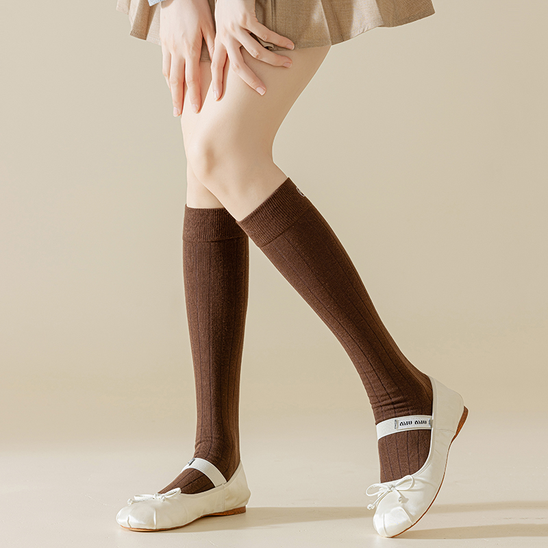 纯色miu春秋5A抗菌无骨时尚棉坑条黑色小腿堆堆及膝长高筒女袜子,淘宝优惠券,粉丝福利购,淘宝优惠卷