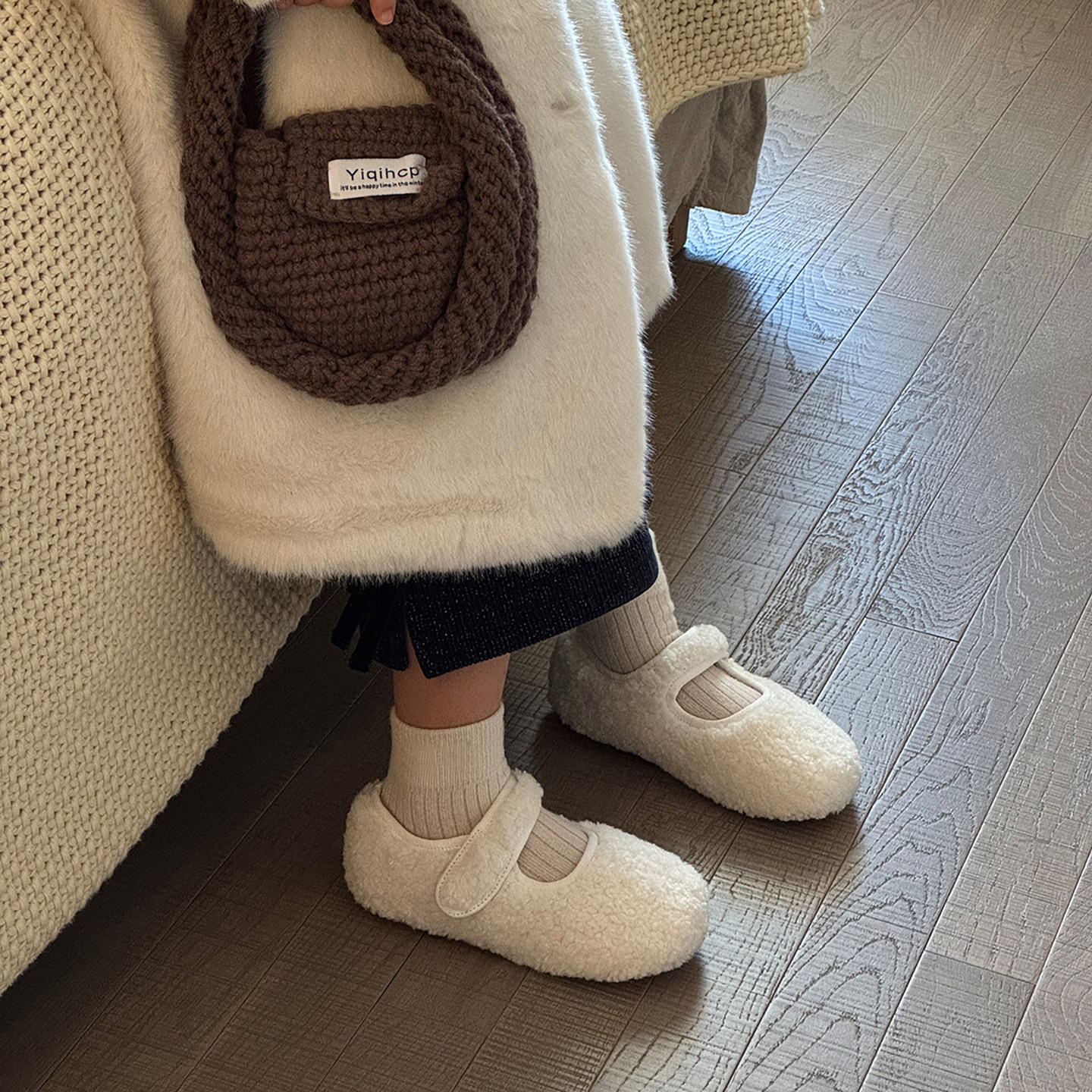 韩版儿童毛毛鞋秋冬新款女童棉鞋保暖女孩豆豆鞋二棉加绒宝宝童鞋,淘宝优惠券,粉丝福利购,淘宝优惠卷