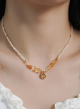 原创设计白贝黄水晶招财项链