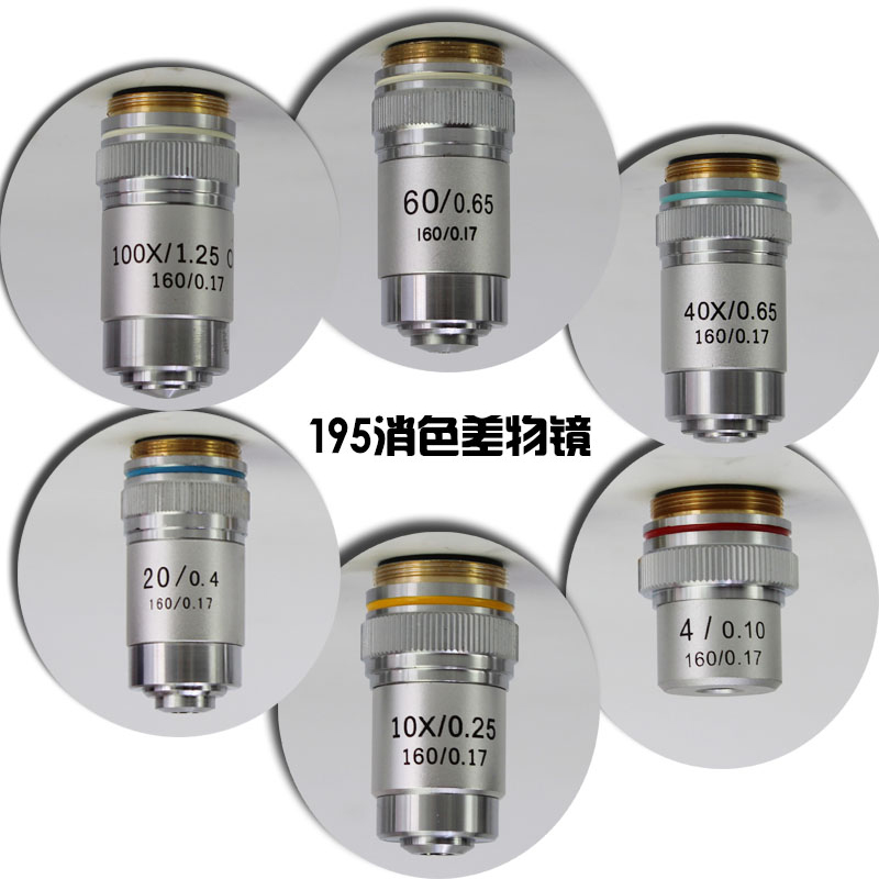 生物显微镜配件4/20/40X/60X/100X倍物镜195型消色差镜头金属精工