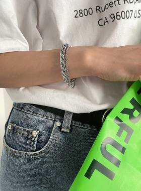 韩风潮流复古双层手链男女生钛钢