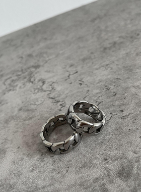 复古风镂空情侣链条戒指不锈钢