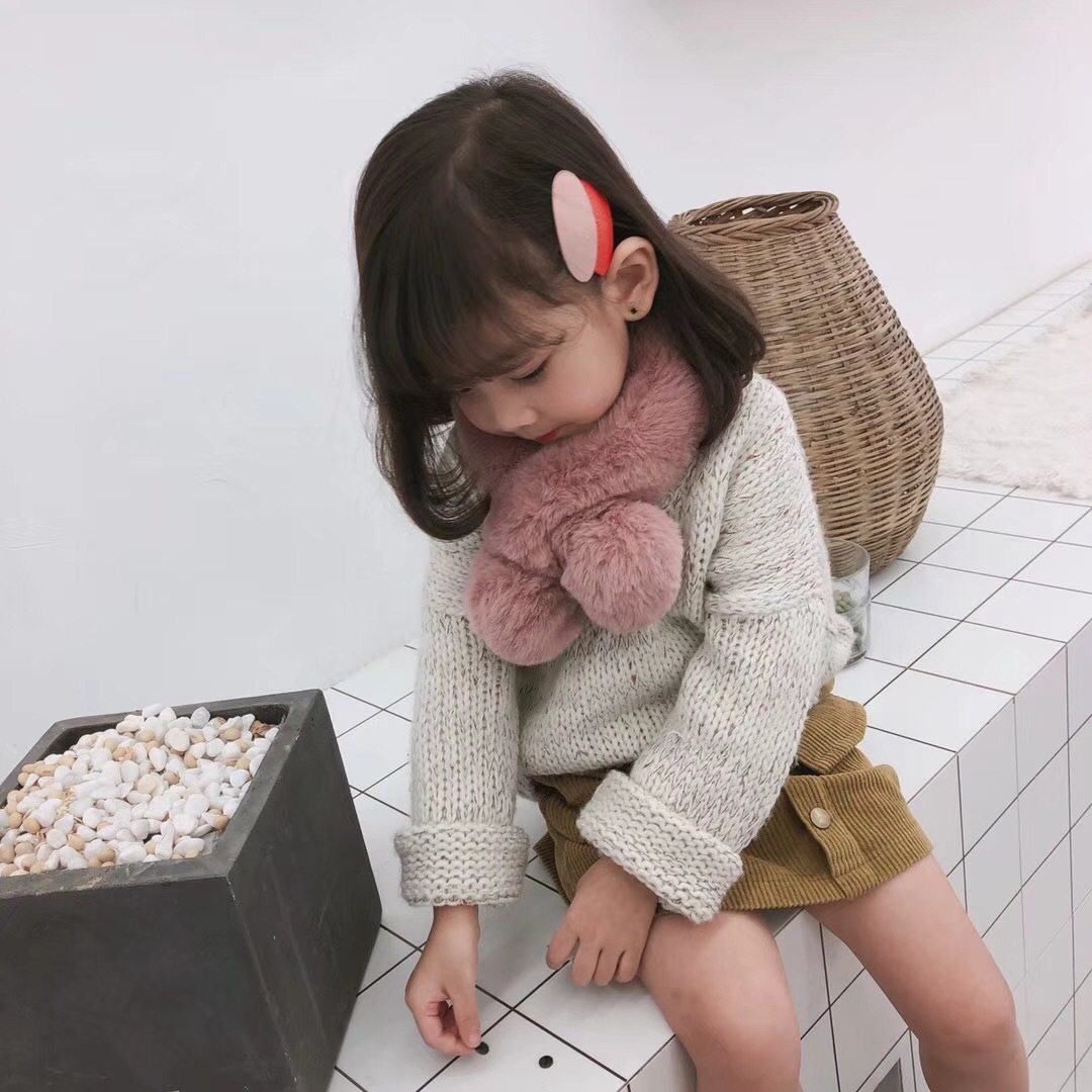 儿童围巾冬季新款韩版毛球男童女童仿獭兔毛时尚加厚保暖交叉围脖,淘宝优惠券,粉丝福利购,淘宝优惠卷