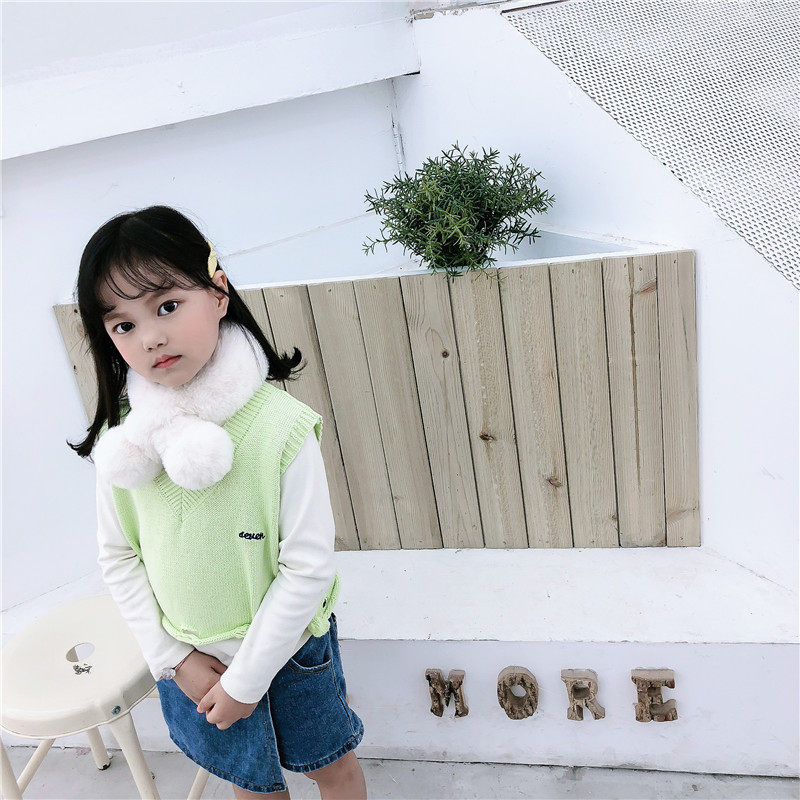儿童围巾冬季新款韩版毛球男童女童仿獭兔毛时尚加厚保暖交叉围脖,淘宝优惠券,粉丝福利购,淘宝优惠卷