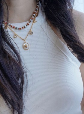 轻奢波西米亚八芒星吊坠珍珠项链