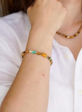 豌豆南非图画石天然虎眼石串珠