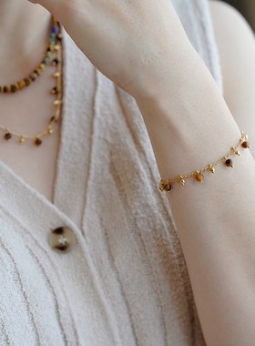 波西米亚彩色不规则天然石锁骨链