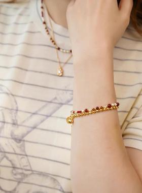 JO法式复古安可拉红磨砂珠珠项链新年饰品手串手链女绳端午五彩节