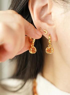 柿如意橙色吉祥东陵石算盘珠串珠项链吊坠毛衣链复古饰品锁骨链