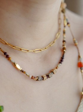 轻奢款波西米亚虎眼石串珠项链