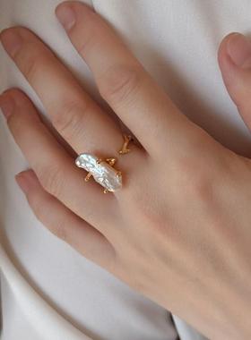 复古小银条巴洛克开口珍珠轻奢珍戒指指环饰品其他情侣对戒戒指金