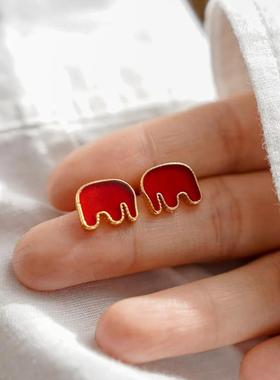 2025新年爆款镀18K金小象轻奢红玛瑙吊坠锁骨饰品银饰链原创设计