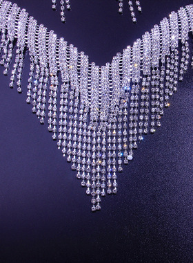 项链女锁骨链ins同款水钻项链套装欧美新娘婚礼流苏首饰necklace