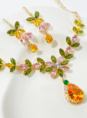 麦芭贝尔人造水晶合金女项链套装