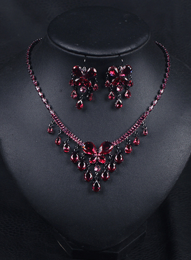 项链套装宫廷闪钻水晶925银针