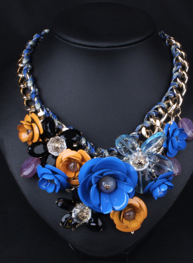 【麦巴贝尔】欧美饰品 时尚夸张彩色花朵棉绳编织锁骨链女装项链