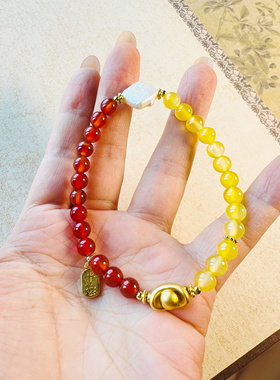 全店一图一物~本命年手链女生天然玛瑙手串6mm五行补火补土