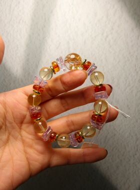 巴西黄水晶+紫水晶+金花珀+金箔锦鲤凤羽晶皇家复古宫廷风设计款