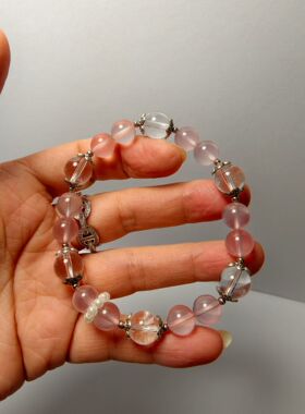 天然10mm白水晶+9mm果冻粉水晶清凉甜美原创设计款手串治愈系温柔