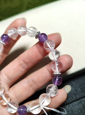 9mm+天然原矿白阿塞+薰衣草紫水晶设计款手串天然颜色原色原味