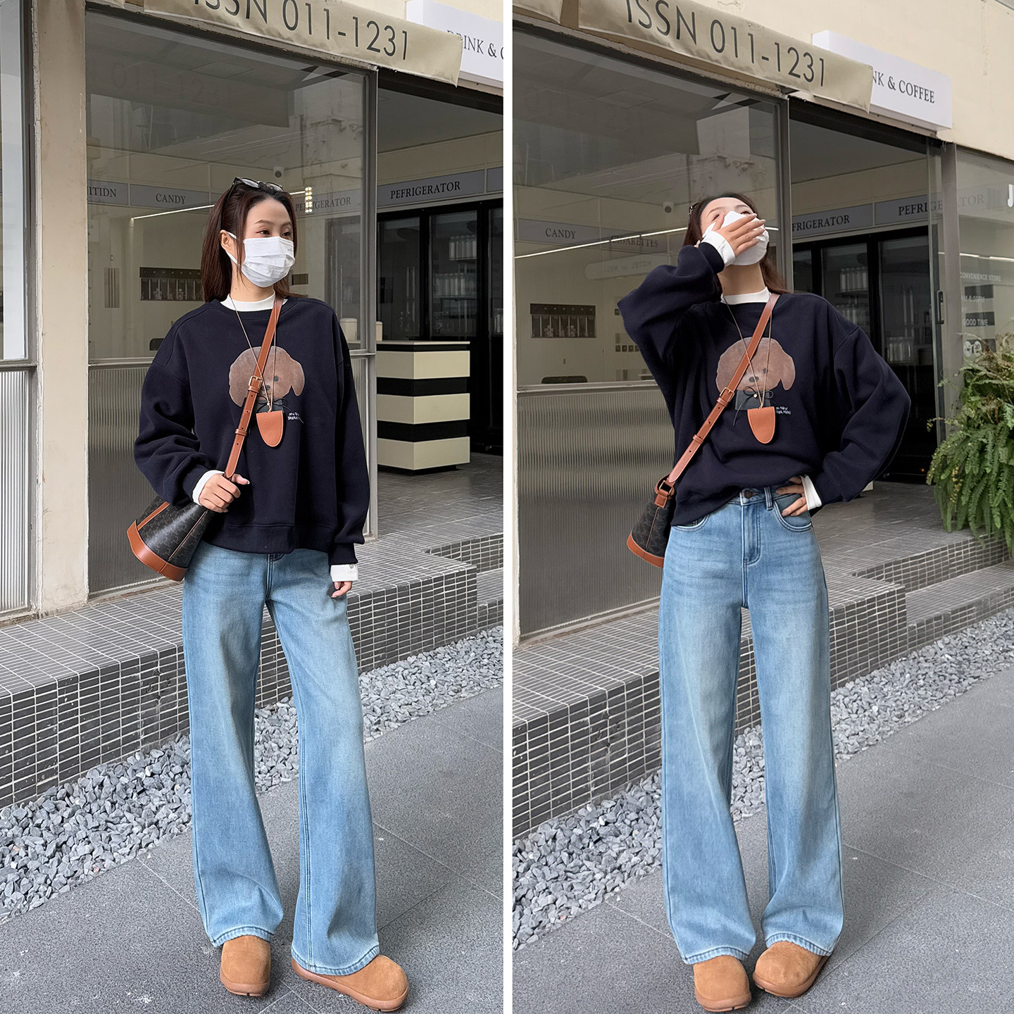 入冬镇店裤型~浅蓝加绒牛仔裤女冬季新款直筒宽松加厚拖地阔腿裤,淘宝优惠券,粉丝福利购,淘宝优惠卷