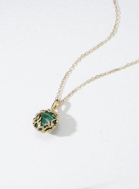 复古轻奢双层拉长石孔雀石项链