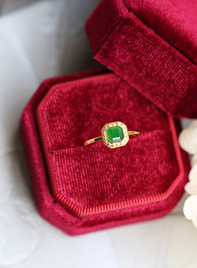 天然翡翠复古雕花八边形戒指