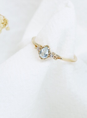 蓝天花朵天然蓝托帕石925银戒指