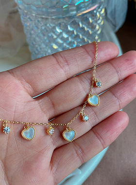 日系仙女白贝母爱心银镀金锁骨链